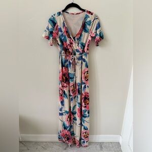 Pinkblush Maternity Floral Maxi Dress, Wrap Front, Tie Waist — Nursing Friendly
